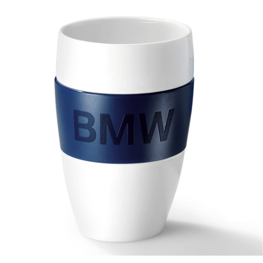 BMW Tasse Porzellan Weiß Dunkelblau - Hochwertiger Becher mit Designring