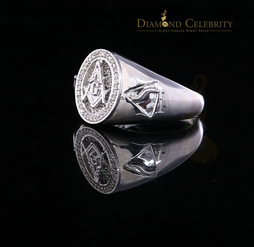0.50CT Real Diamond 925 Sterling Silver White Fashion Masonic Men's Ring Size 12 - Picture 4 of 11