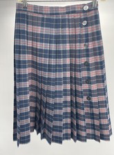 Vintage Wool Blend Plaid Pleated Skirt Side Buttons Union Tag Size 11/12