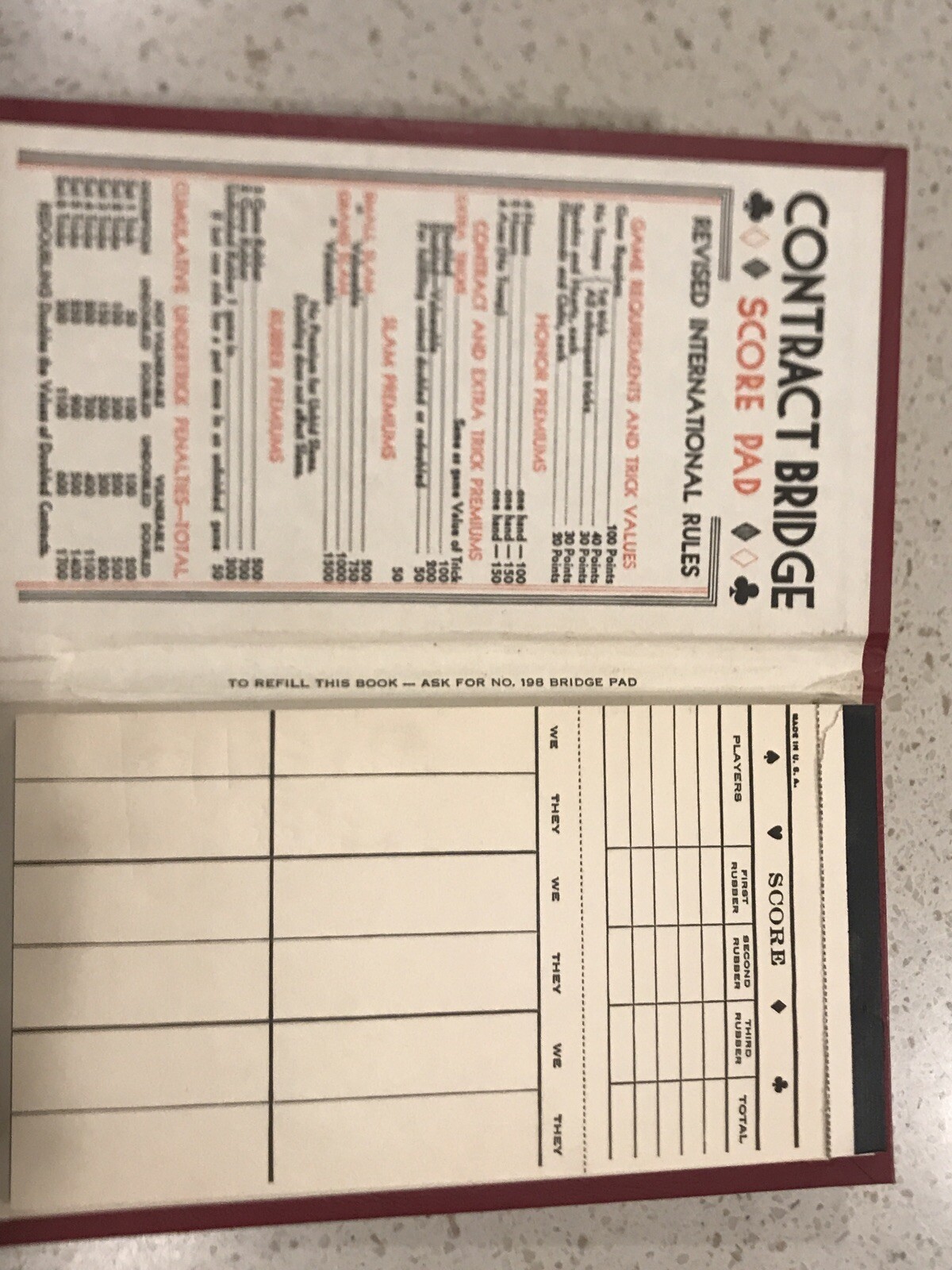 VINTAGE CONTRACT BRIDGE SCORE PAD No. 198 PARTIALLY USED | eBay