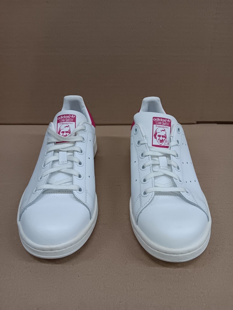 Adidas Stan Smith J Big Kid's Shoes White-Bold Pink B32703 Size US