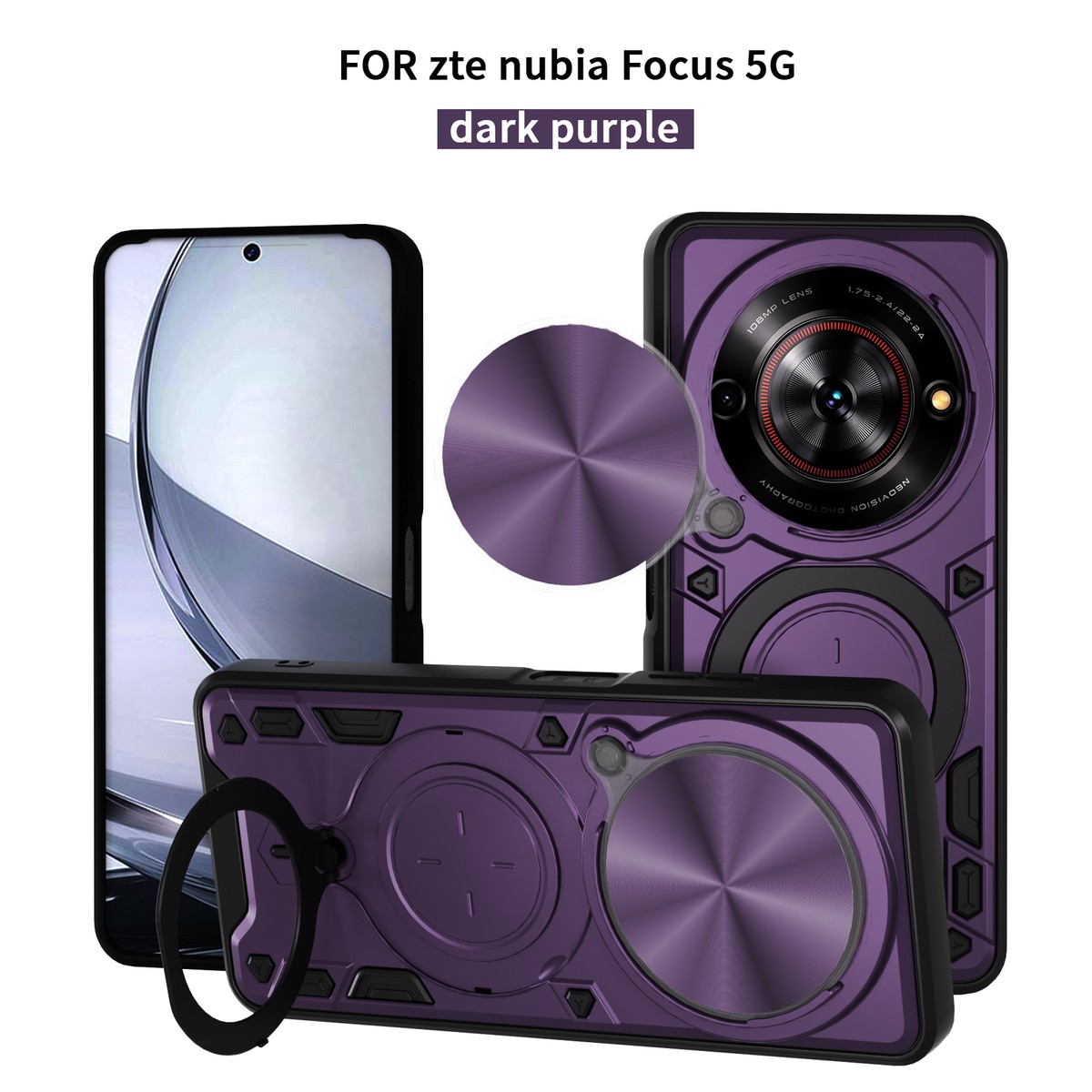 For ZTE nubia Focus 5G, Hybrid Armor Slide Lens Camera Magnetic