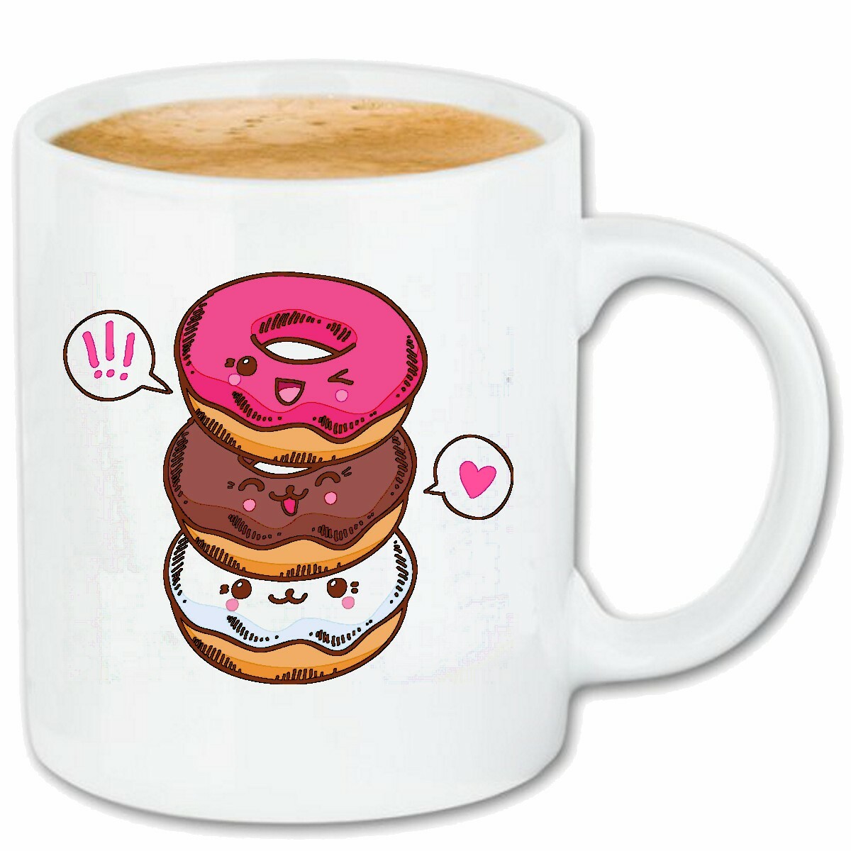 TAZA DE CAFÉ TRES DONUTS DIVERTIDOS CON AZUCARERA CALORÍAS DIETA ADELGAZAR DULCE