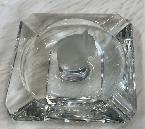 Vtg MCM Chess Knight Horse Head Frosted Ice Glass Equestrian ASHTRAY Ash Tray - Picture 16 of 18
