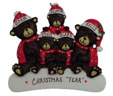 Personalized Black Bear Family of 5 Christmas Ornament
