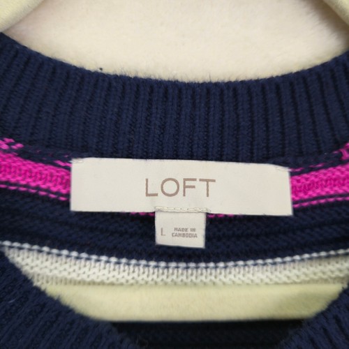 Loft Womens Crewneck Sweater Size Large Striped Cottagecore Bohemian Preppy - Picture 2 of 6