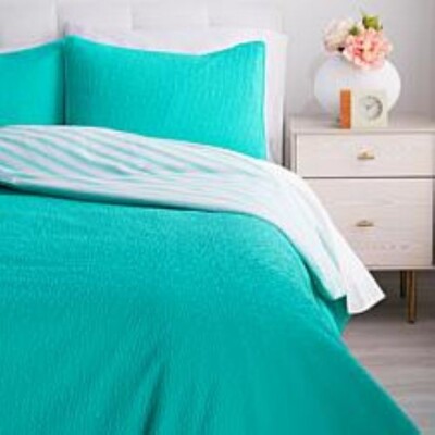 South Street Loft 3PC King/CAL King Seersucker Coverlet Set Aqua NEW!!