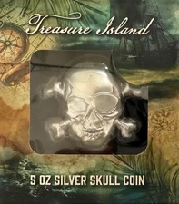 2022 Barbados Treasure Island - 5 oz Silver Skull Coin 5 Dollars BOX & COA