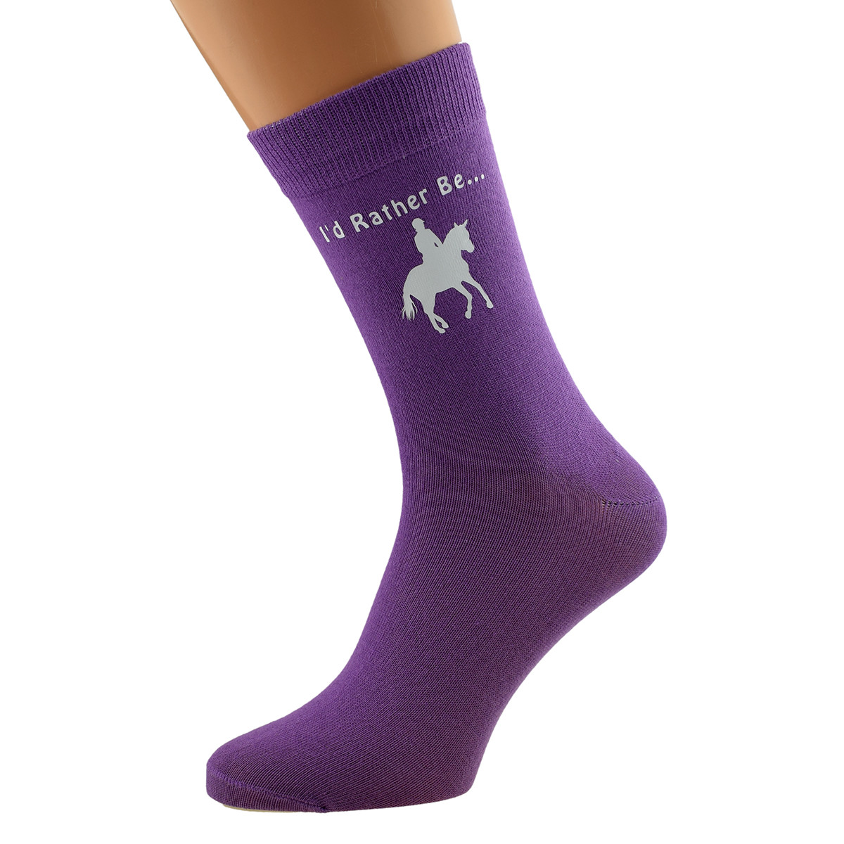 I'd Rather Be Horse Riding with Horse Image Printed on Ladies Purple Socks