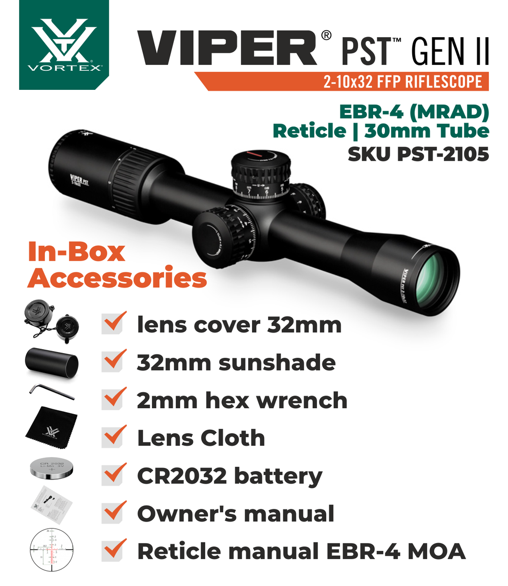 Vortex Optics Viper PST Gen II 2-10x32 FFP EBR-4 MRAD Riflescope w