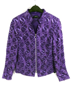 Select by Hermann long lace jacket purple with sequins + zipper size 46