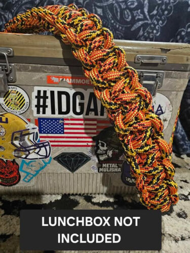 Hand Braided Lunch Box Strap single braid yellow, orange, red, and black