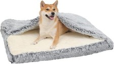 Dog Bed with Blanket Attached,33.5 27.6'' Rectangle Dog Cave Bed with Cover