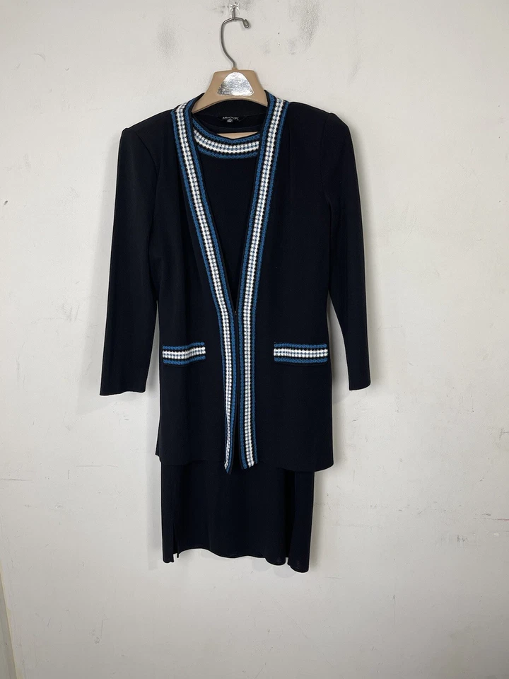 Conjunto de 2 piezas de vestido para mujer Misook XS negro madre corporativo crochet noche cárdigan Foto 2 de 4