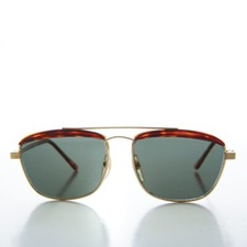 Unisex Gold Brow Bar Vintage Sunglasses Green Lenses - Albie