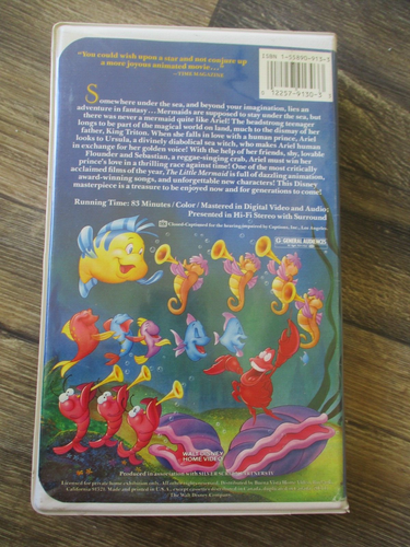 Disney The Little Mermaid (VHS, 1989, Black Diamond Edition) BANNED COVER #147 - Picture 2 of 3