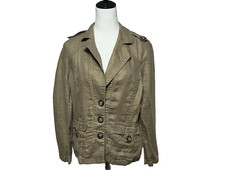 Chicos Jacket Womens Large 2 Brown 100 Linen Button Front Utility Long Sleeve