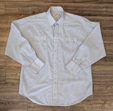 VTG Ranchwear Of California Western Shirt Mens Blue Stripe LS Diamond Snap 17.5