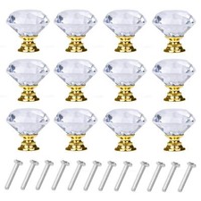 12 Pack Drawer Knobs Diamond Shaped Crystal Glass 30mm Cabinet Knobs Pull Handle