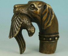 Unique Chinese Bronze Statue Dog Bird Cane Walking Stick Head Handle Accessorie