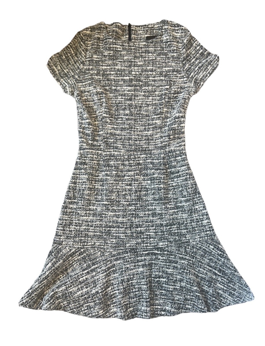 Aqua Women's Tweed Metallic Lurex Flounce Hem Short Sleeve