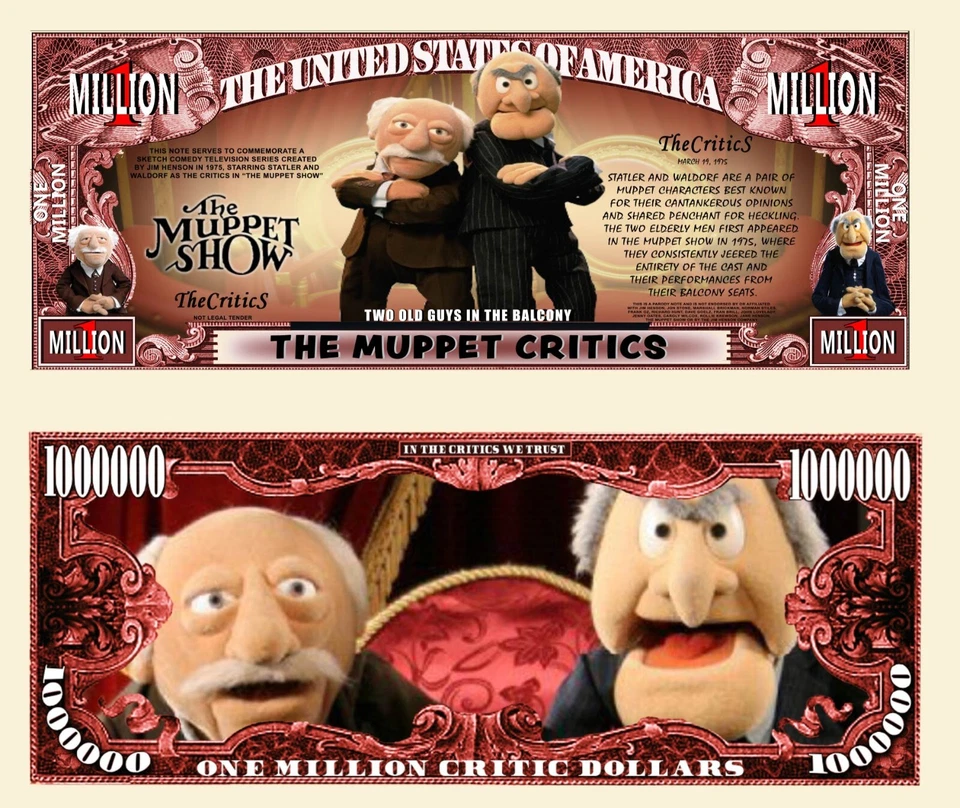 OUR MUPPET CRITIC MILLION DOLLAR BILL (25 Bills)