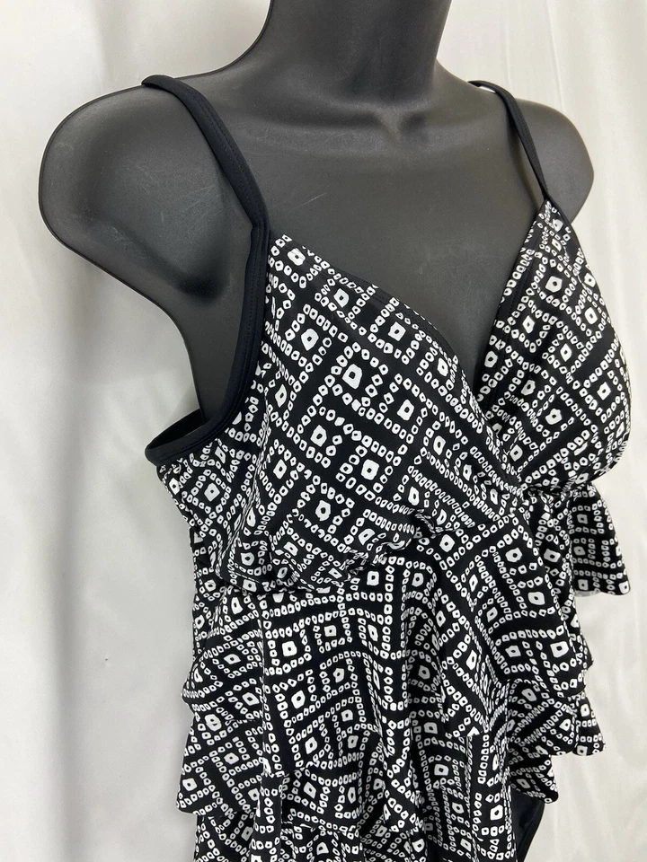 Traje de baño de cuerpo completo Jaclyn Smith con volantes imitación talla 16 multicolor abstracto Foto 4 de 4