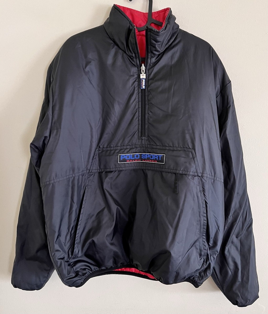 Vintage Polo Sport Ralph Lauren Puffer Jacket Reversible Red Black