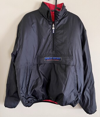 Vintage Polo Sport Ralph Lauren Puffer Jacket Reversible Red Black