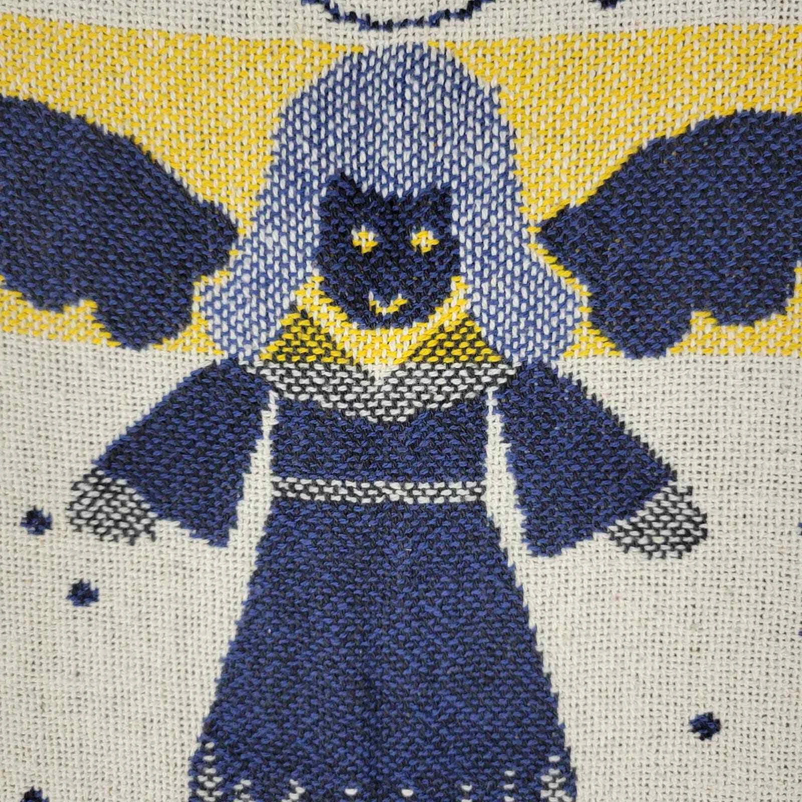 Vintage Crown Crafts Christmas Angel Woven Throw 62 x 50 Fringe Afghan Cotton