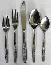 Customcraft Stainless Steel Flatware CUS1 Roses 5 Piece Place Setting Set Taiwan