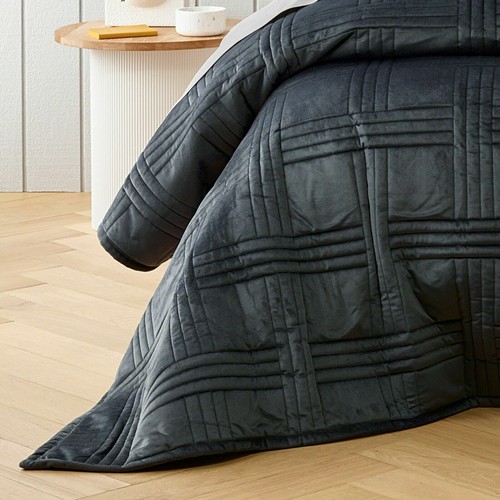 Bianca Dayton Charcoal 5 Piece SUPER KING Velvet fabric Coverlet Bedspread Set. - Picture 3 of 8