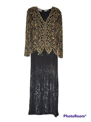 black and gold sequin Long dress Stunning Size 8/10
