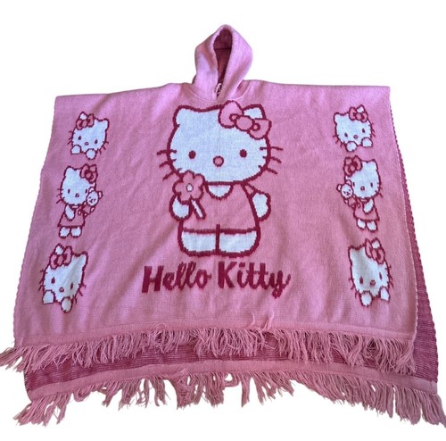 Hello Kitty Pink Poncho Cape Hood Fringe HandmadeTejidos Ruminahui Wool Blend - Picture 2 of 14