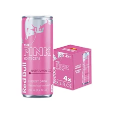 Red Bull Pink Edition Energy Drink, Wild Berries, 8.4 fl. oz., Pack of 4 cans, w