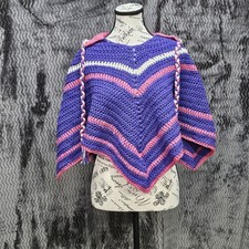 Handmade Artisanal Crochet Poncho Girls One Size Cape Hooded Kidcore Boho Chic