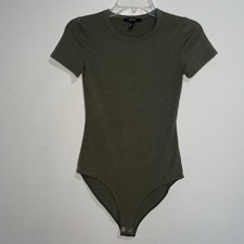 Forever 21 S Olive Green Snap Bottom Tee Bodysuit Stretch Comfy