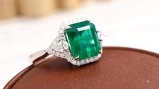 4Ct Emerald Cut Natural Emerald Women's Wedding Ring 14K Solid White Gold Plated