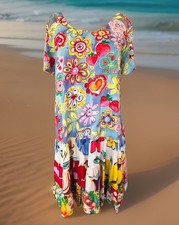 Jams World Hattie Dress Floral  Print Tropical Hawaii Vacation Tiered Mini MED