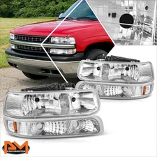 For 99-06 Silverado Suburban Tahoe OE Style 4Pcs Amber Corner Headlights Chrome