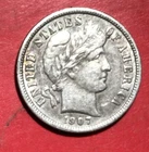1907 US Barber SILVER Dime "Philadelphia" Mint! XF! Old US Coin!