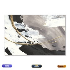 7Fisionart Black and White Abstract Wall Art Gray Gold Framed Canvas 36"x24"