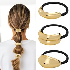 3PCS Gold Hair Ties with Metal Piece Set, Non-Damage Anti-Slip Womens Cuffs ...