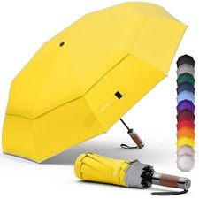Windproof Folding Travel Umbrella Compact and Strong Luxurious Real Wood Hand...