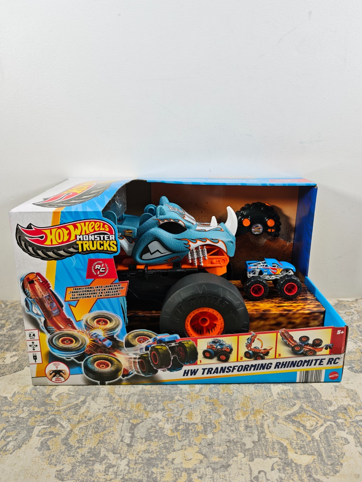 Hot Wheels Monster Trucks Remote Control Car, HW Transforming Rhinomite in 1:12