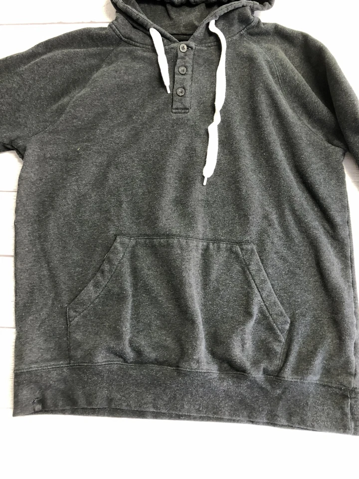 Sudadera con Capucha Zine Para Hombres Grande Gris Henley Botón Tapeta Pullover Sudadera Raglán Foto 2 de 4