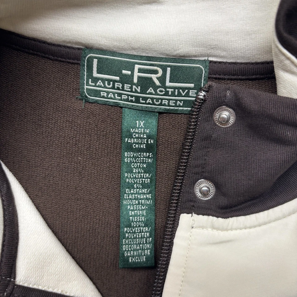 Chaqueta Ralph Lauren Mujer XL Beige Marrón Cremallera Completa Lauren Active LRL Golf Tenis Foto 3 de 4