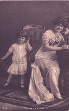 MISS CURIOSITY c1910 antique postcard telephone womand & girl eavesdrop play fun