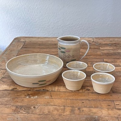 Art Studio Pottery Vintage Salsa Serving Set 6 Pieces Stoneware