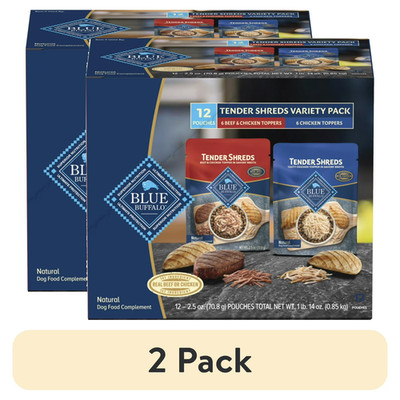 2 pack Blue Buffalo Tender Shreds Toppers, Natural Dog Food, 2.5-oz, 12-Count